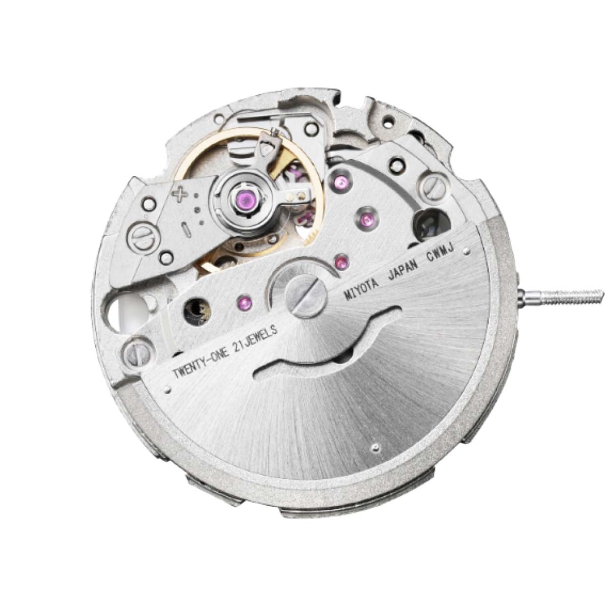 Mouvement automatique Miyota 8215 avec son rotor et ses rubis